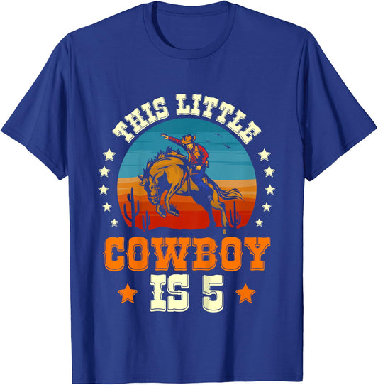 Kids Cowboy 5th Birthday Boys 5 Year Old Rodeo Western Horse T-Shirt - T-Shirt | Royal