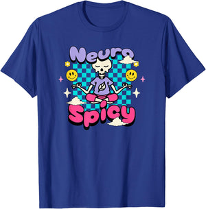 Neuro Spicy ADHD Autism Awareness Retro Groovy Skeleton T-Shirt - T-Shirt | Royal