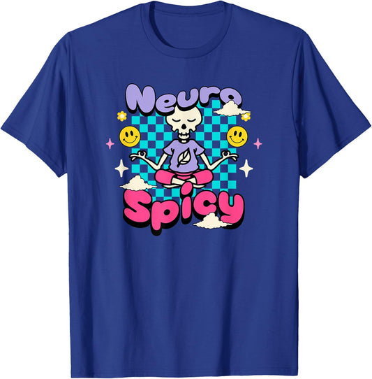 Neuro Spicy ADHD Autism Awareness Retro Groovy Skeleton T-Shirt - T-Shirt | Royal