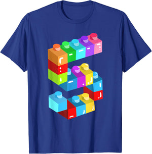 Kids Building Blocks Bricks 5 Years Old 5th Birthday Boys T-Shirt - T-Shirt | Royal