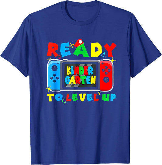 Retro Back To School Kindergarten Ready To Level Up Gamer T-Shirt - T-Shirt | Royal