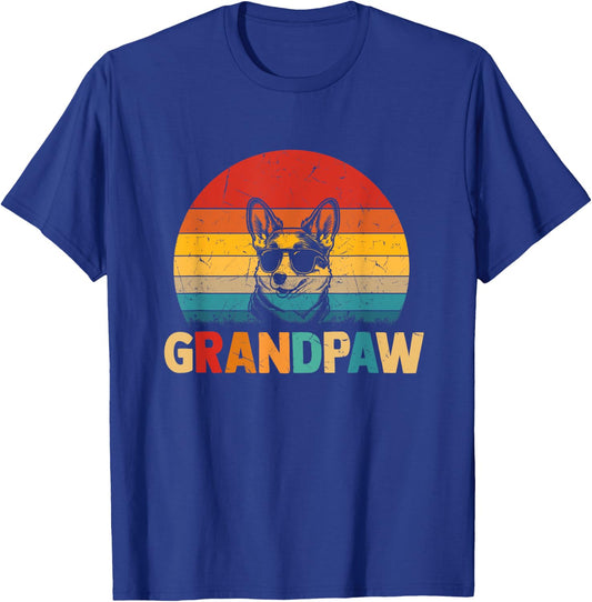 Funny Grandpaw Retro Vintage Corgi Lovers Grandpa Fathers T-Shirt - T-Shirt | Royal