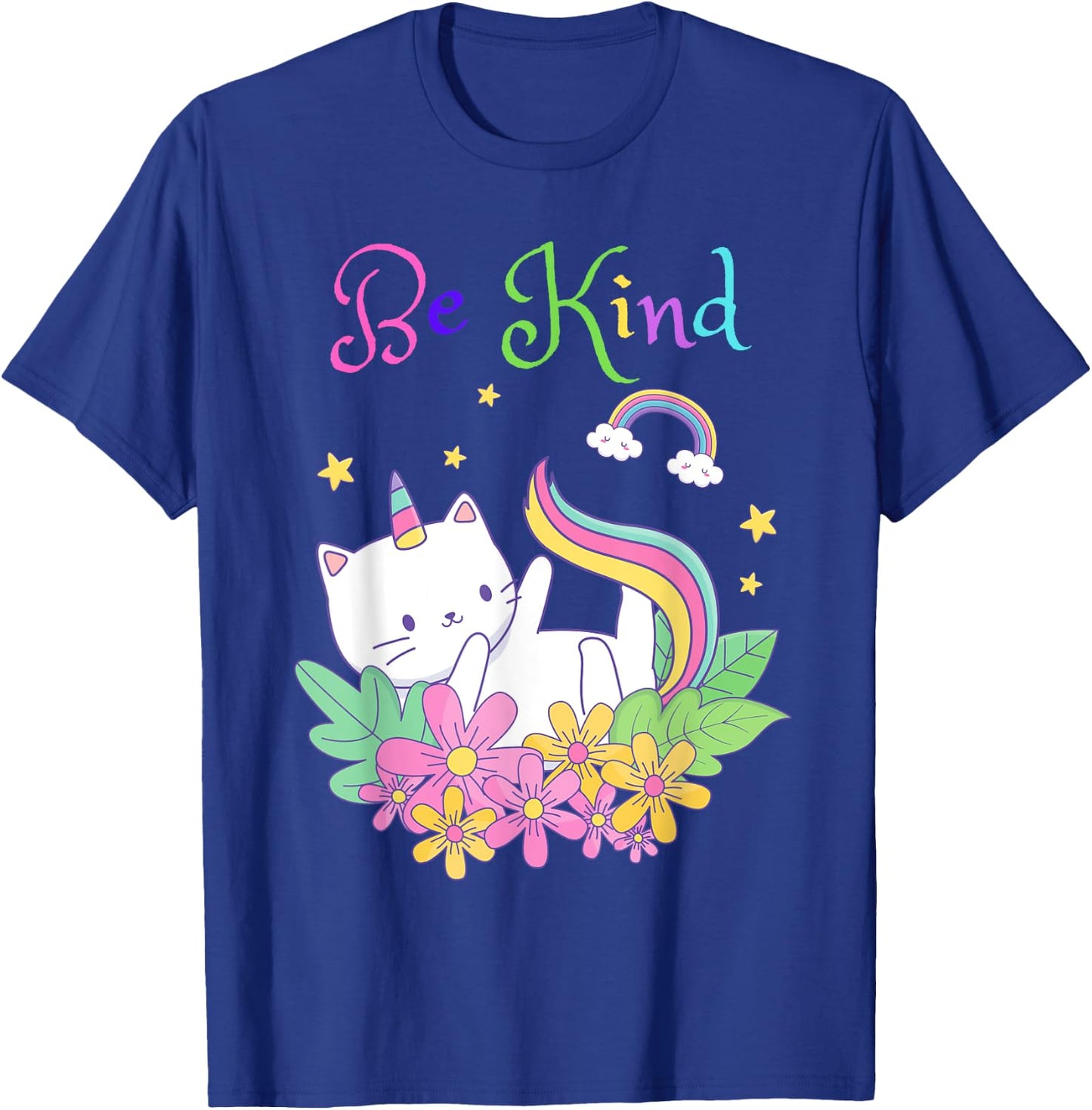 Cat Unicorn Be Kind Shirt Caticorn Be Kind Gift Teacher T-Shirt - T-Shirt | Royal