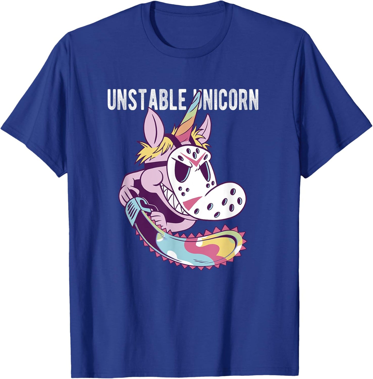 Unstable Unicorn with Chainsaw T-Shirt - T-Shirt | Royal