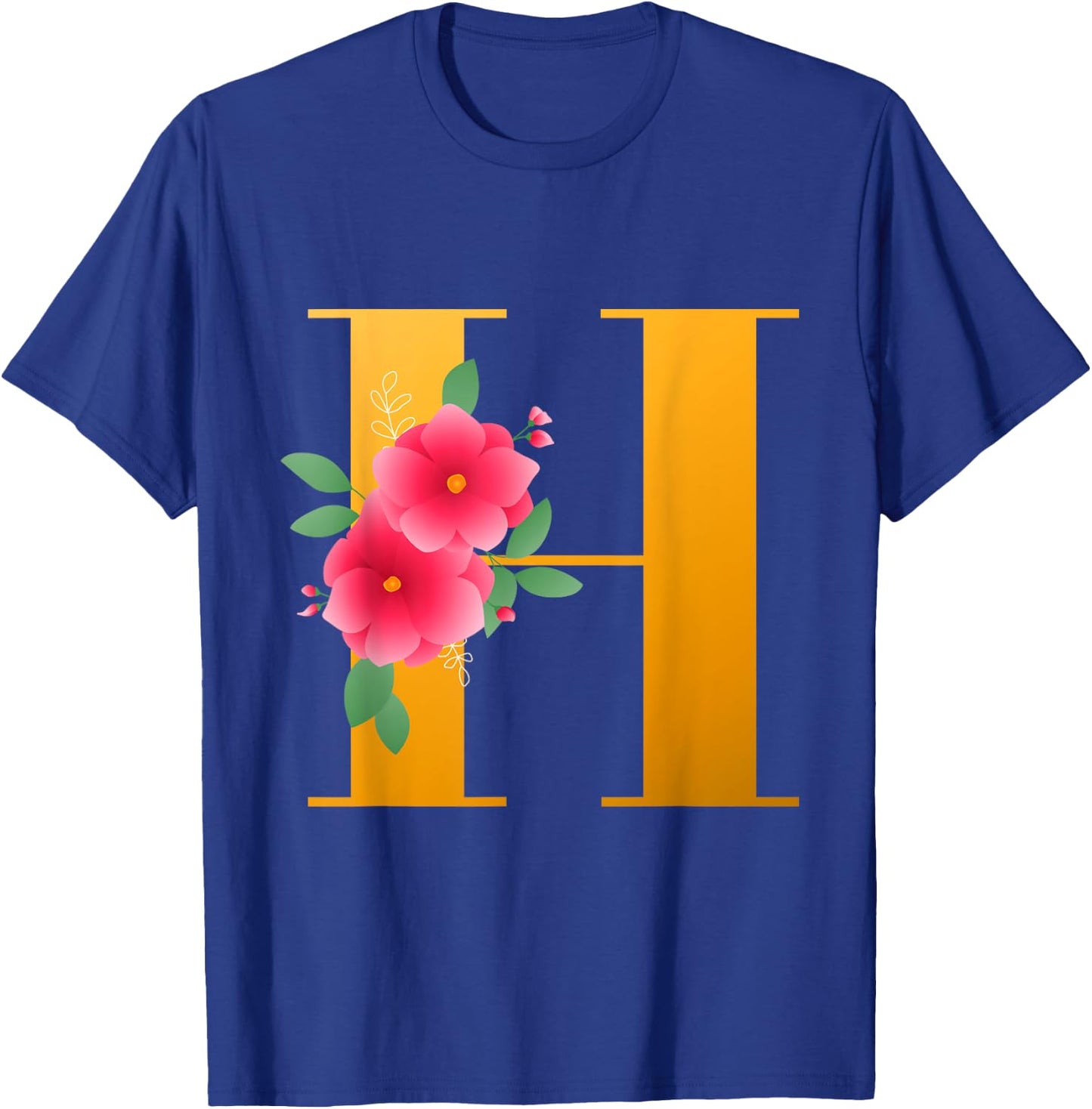 Floral H Alphabet Cute Initial Monogram Letter H Graphic T-Shirt - T-Shirt | Royal