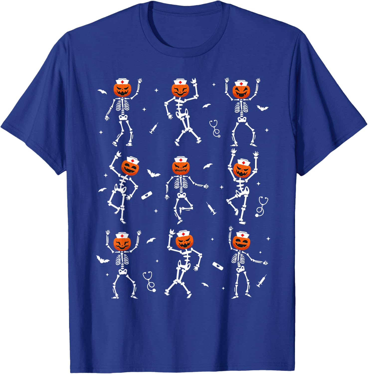 Funny Dancing Skeleton Nurse Halloween healthcare Crew RN T-Shirt - T-Shirt | Royal