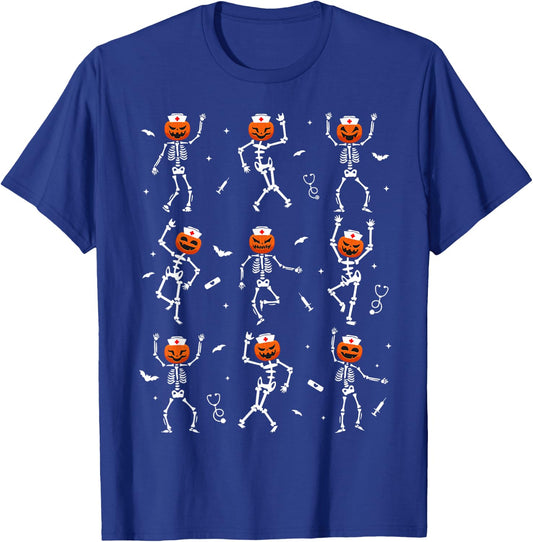 Funny Dancing Skeleton Nurse Halloween healthcare Crew RN T-Shirt - T-Shirt | Royal