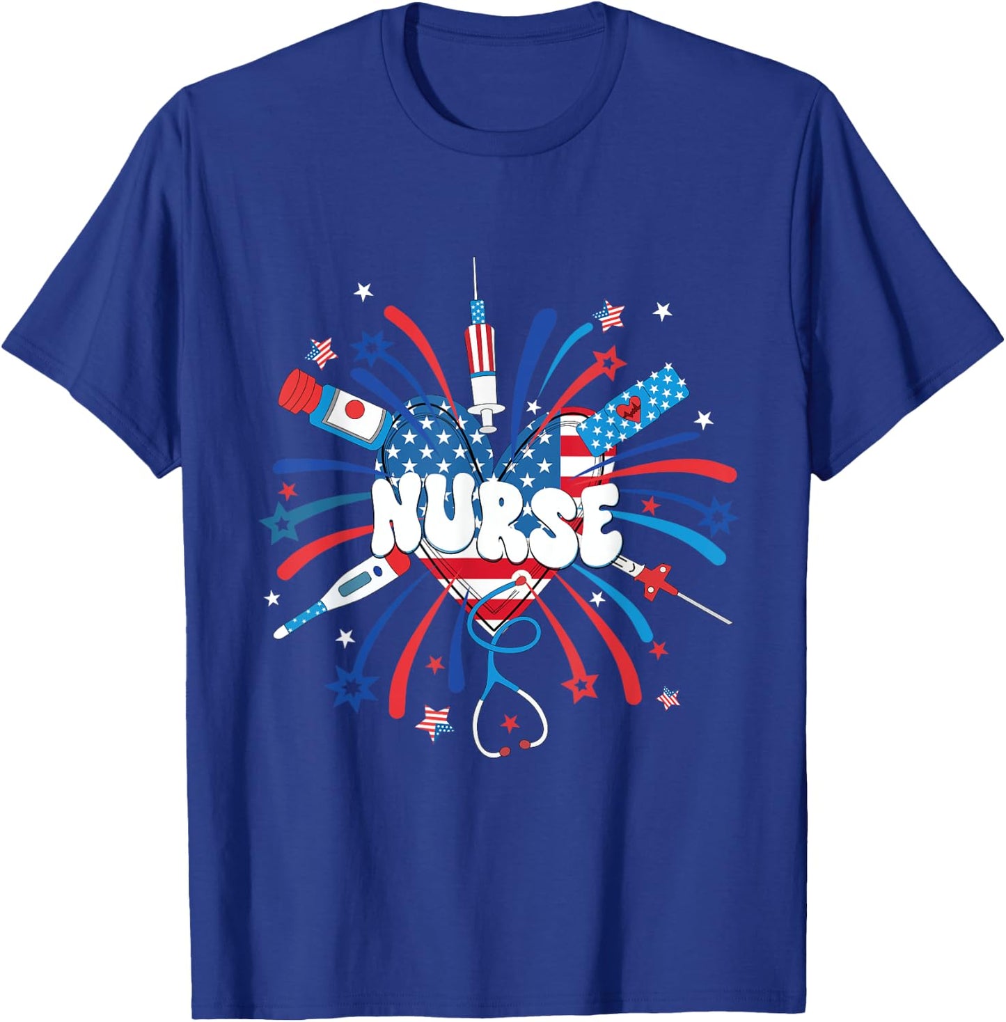 Firework 4th of July Nurse Independence Day Girly Nurse Icu T-Shirt - T-Shirt | Royal