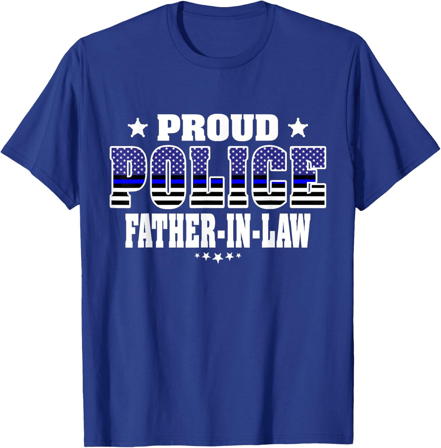 Proud Police Father-In-Law Thin Blue Line US Cop Dad-In-Law T-Shirt - T-Shirt | Royal