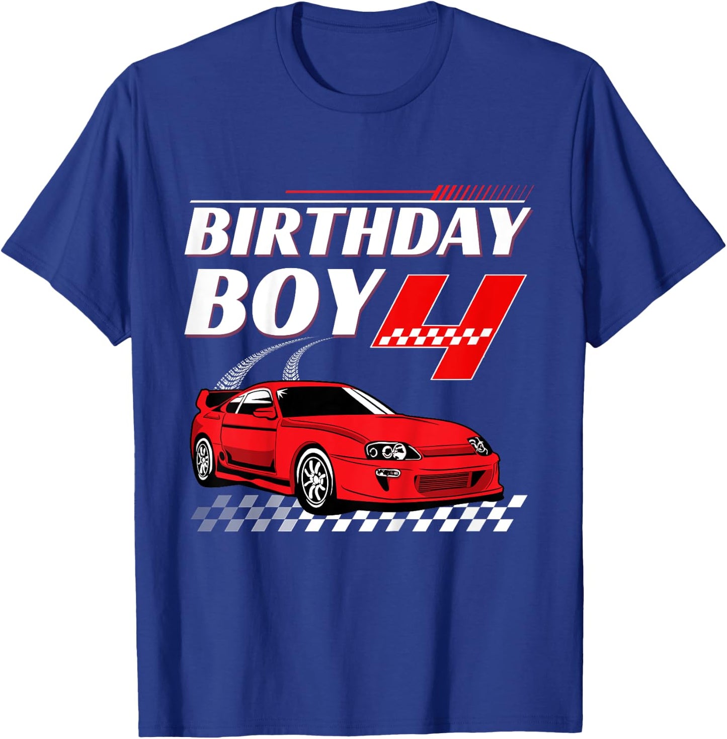 Kids Birthday Boy 4 years Race Car 4th Birthday Racing Car T-Shirt - T-Shirt | Royal