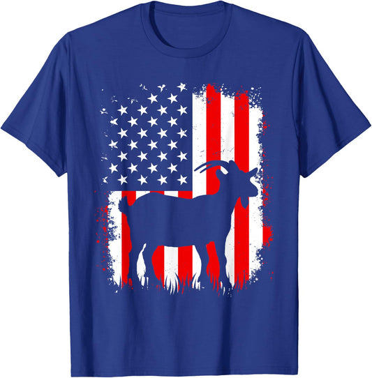 Goat USA American Flag 4th of July Patriotic Silhouette T-Shirt - T-Shirt | Royal