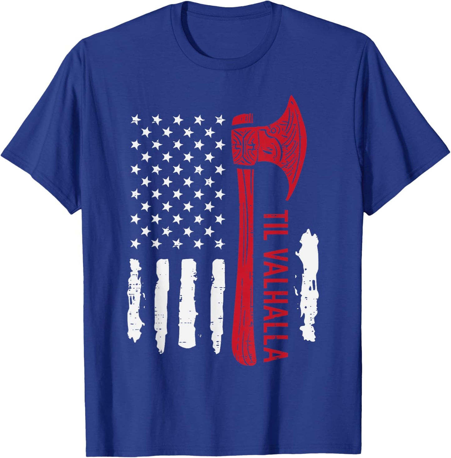 Viking Axe US Flag Til Valhalla Patriot Men Women Kids Boys T-Shirt - T-Shirt | Royal