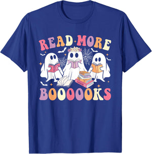 Cute Ghost Book Read More Books Funny Teachers Halloween T-Shirt - T-Shirt | Royal
