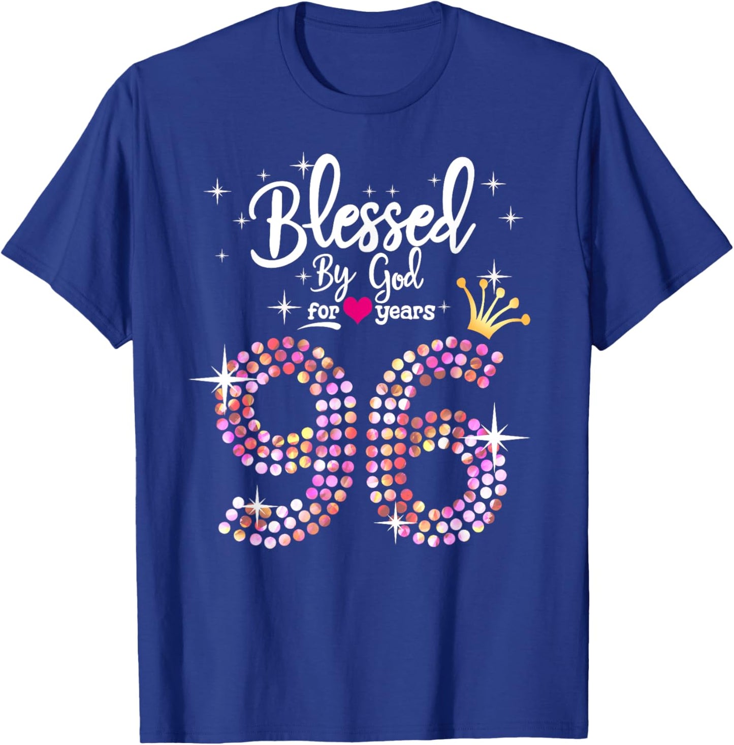 Blessed by God for 96 Years 96th Birthday Anniversary T-Shirt - T-Shirt | Royal