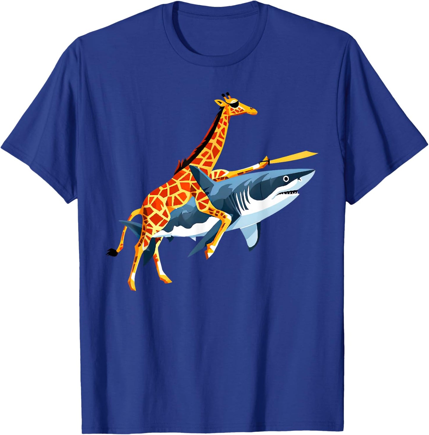 Retro Giraffe Riding Shark Funny Animal Lover Graphic T-Shirt - T-Shirt | Royal