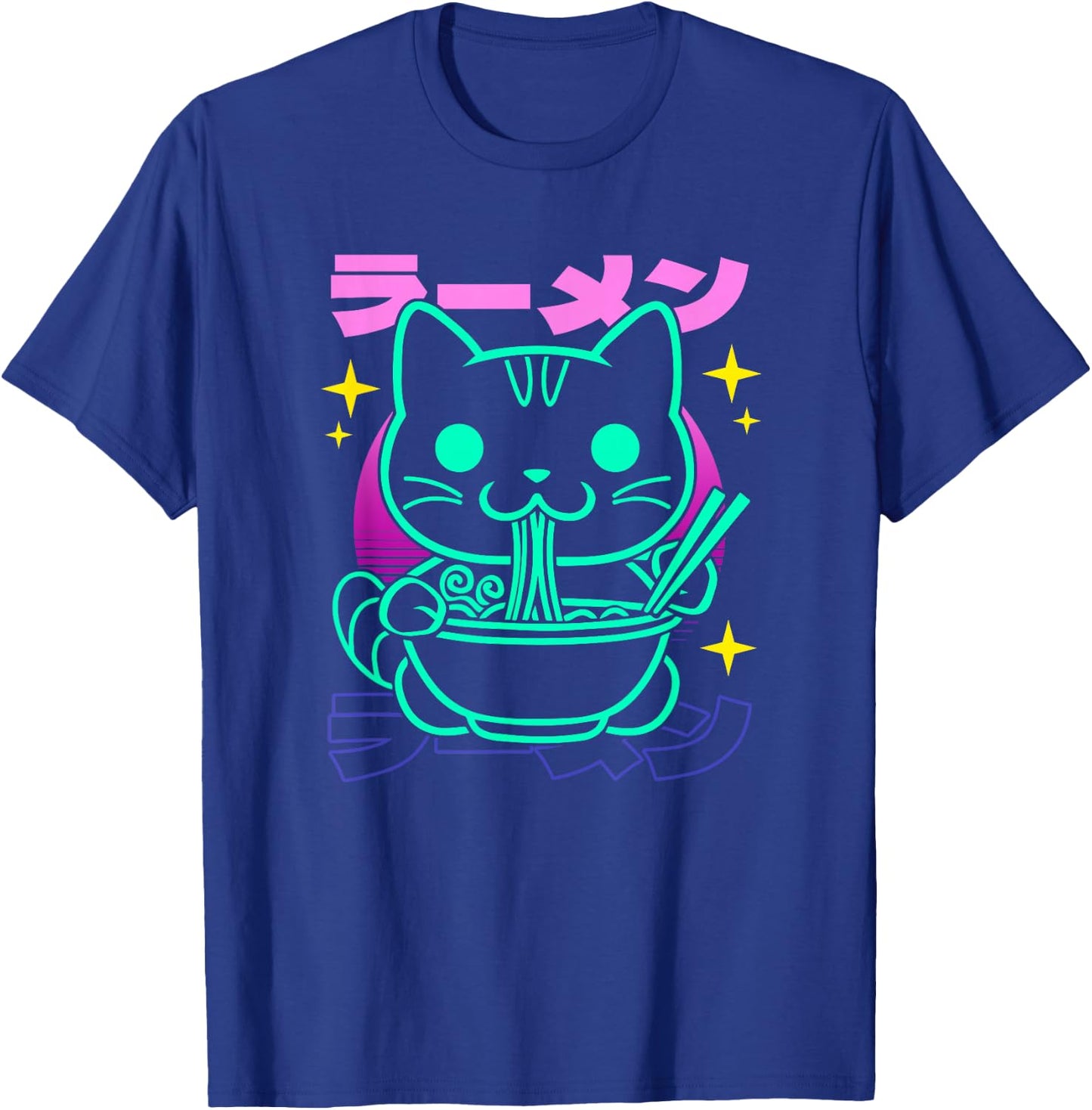 Retro Kawaii Ramen Cat T-Shirt - T-Shirt | Royal