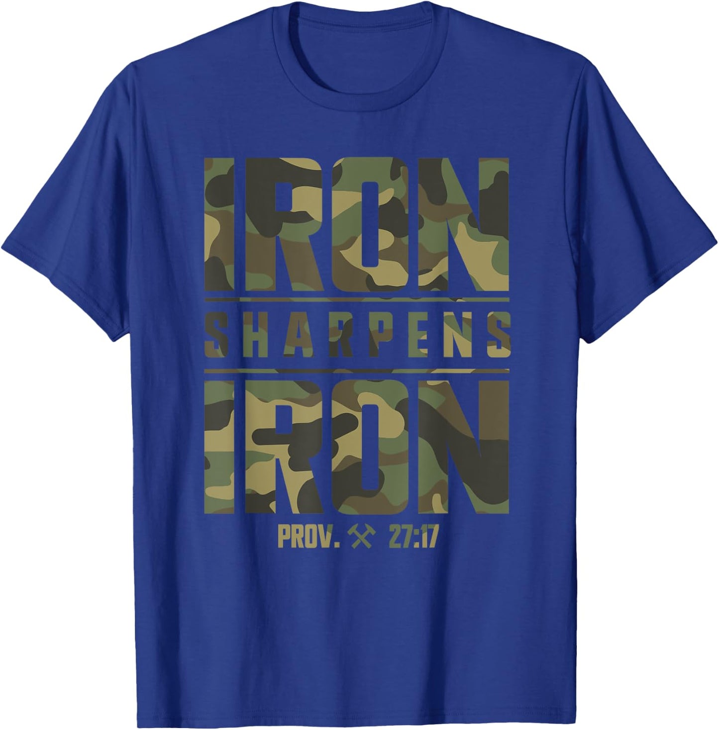 Iron Sharpens Iron Christian Men Camo Scripture Gym Workout T-Shirt - T-Shirt | Royal