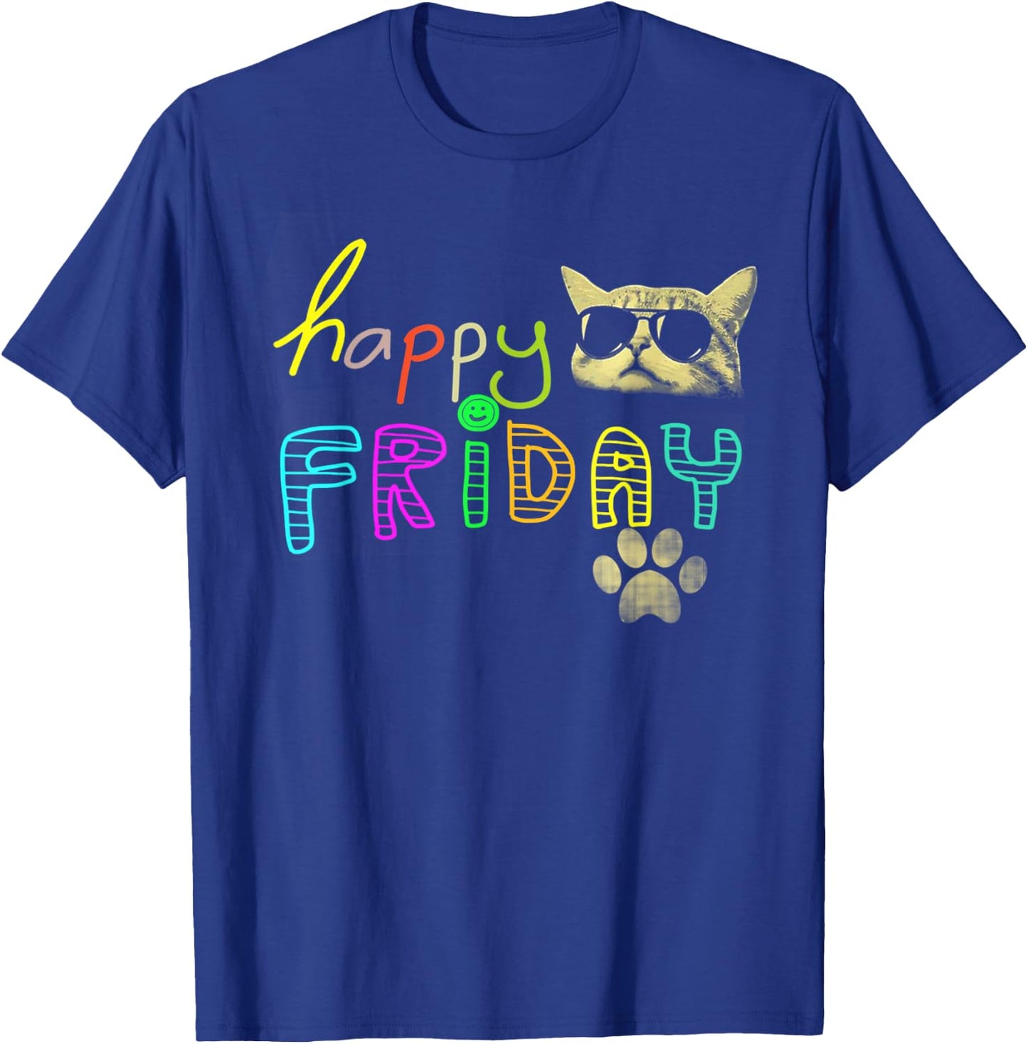 Funny cat lovers Happy Friday Cute Rainbow Graphic Women Kids T-Shirt - T-Shirt | Royal