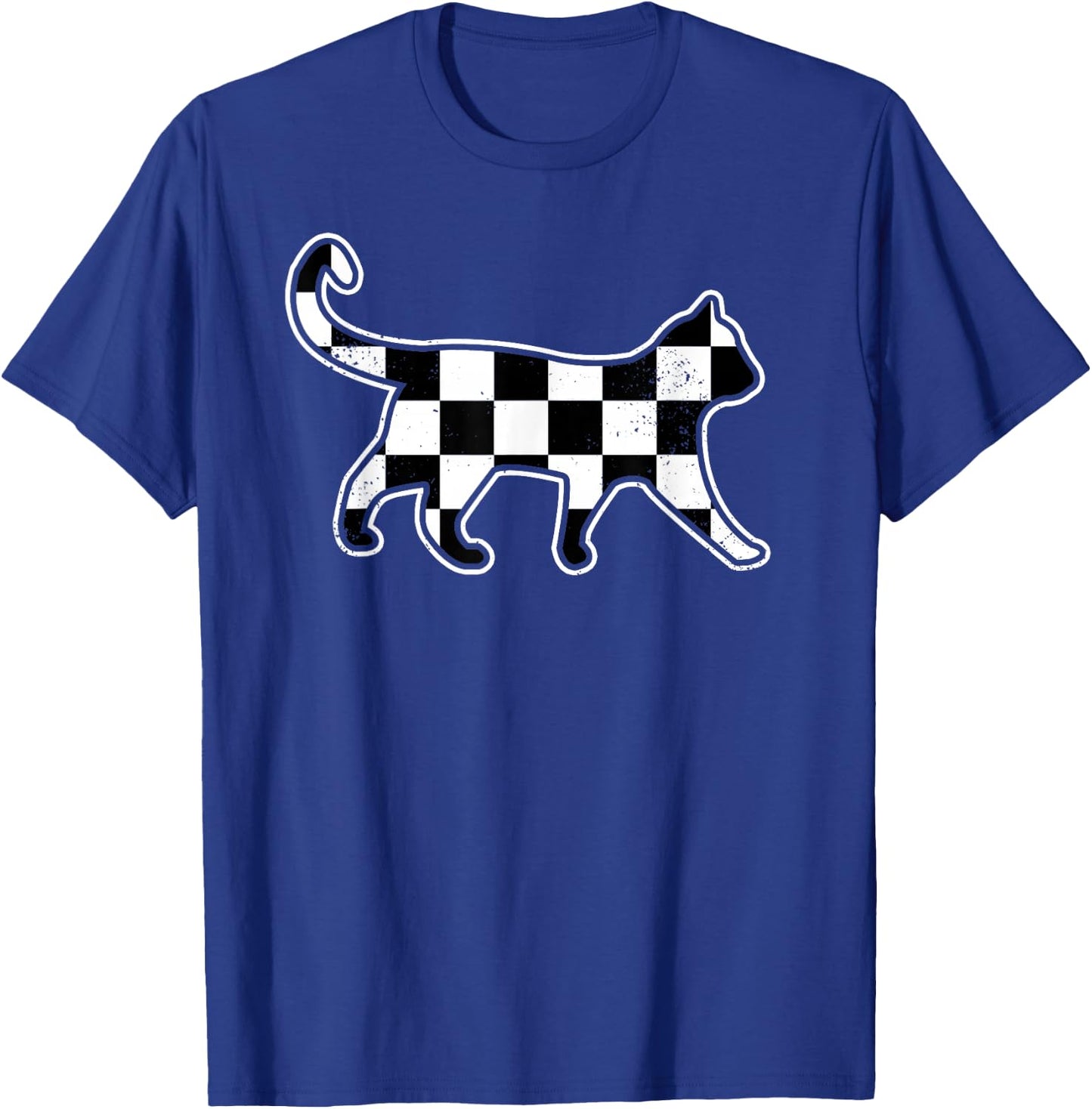 Checkered Cat Retro Race Car Flag Cat Owner Boys Kids T-Shirt - T-Shirt | Royal