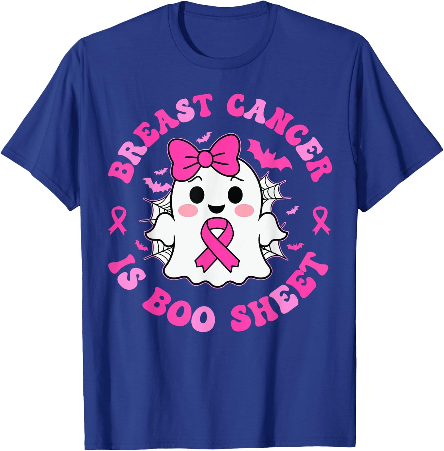 Groovy Breast Cancer is Boo Sheet Awareness Halloween Ghost T-Shirt - T-Shirt | Royal
