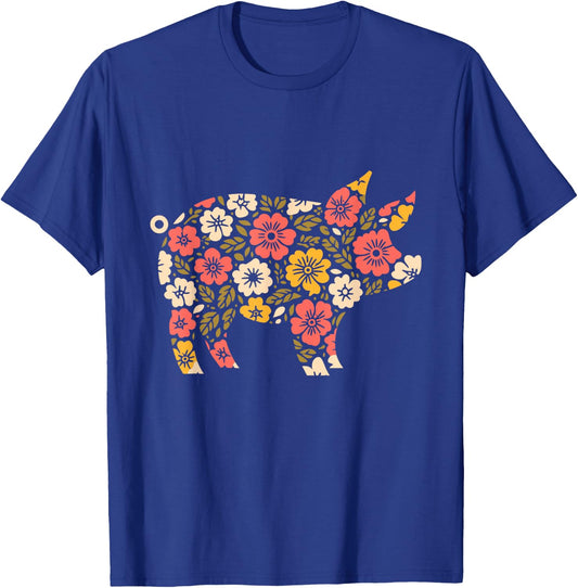 Floral Flower Pig Mom Grandma Mothers Day T-Shirt - T-Shirt | Royal