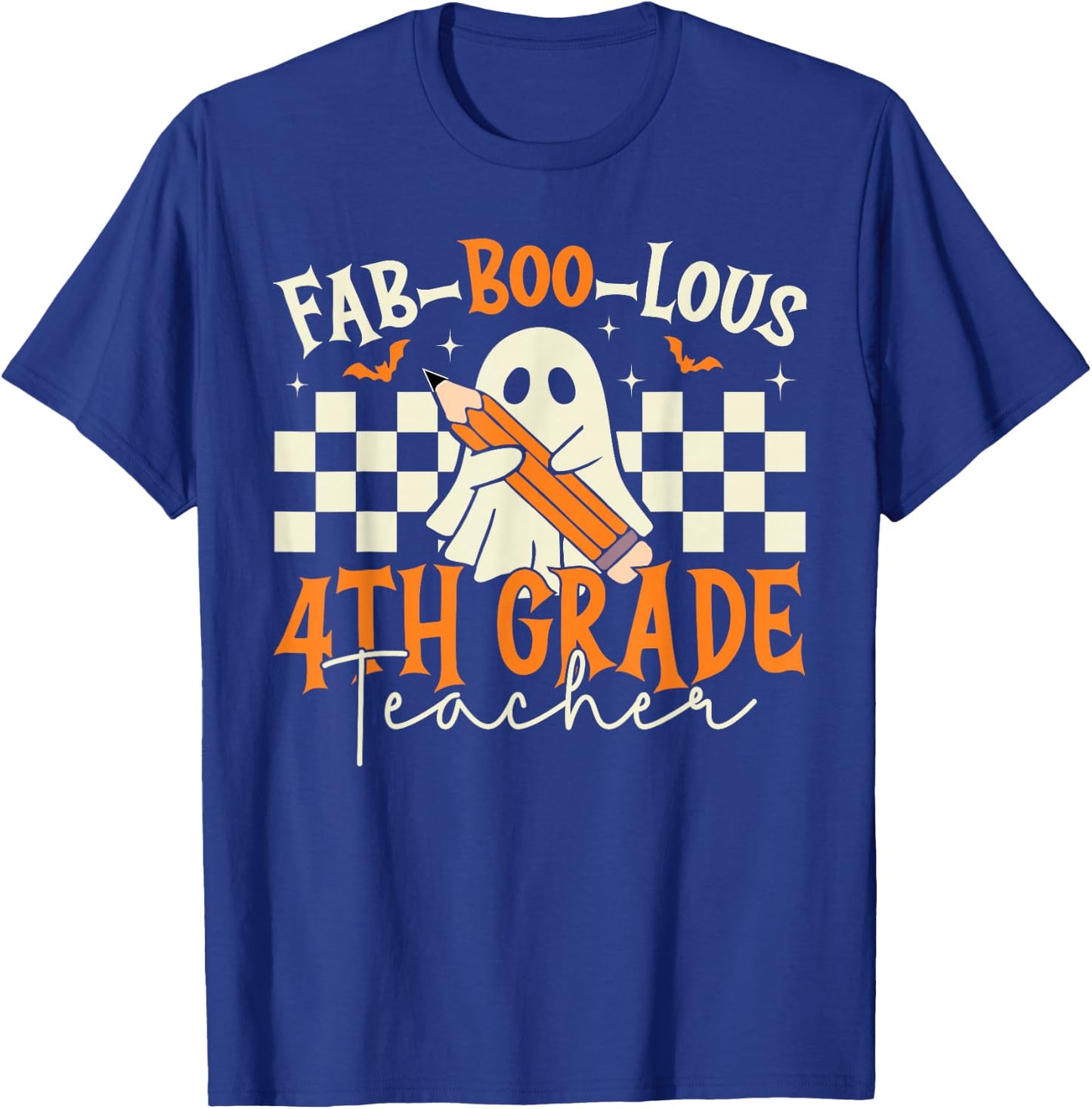 Fab Boo Lous 4th Grade Teacher Retro Ghost Spooky Halloween T-Shirt - T-Shirt | Royal