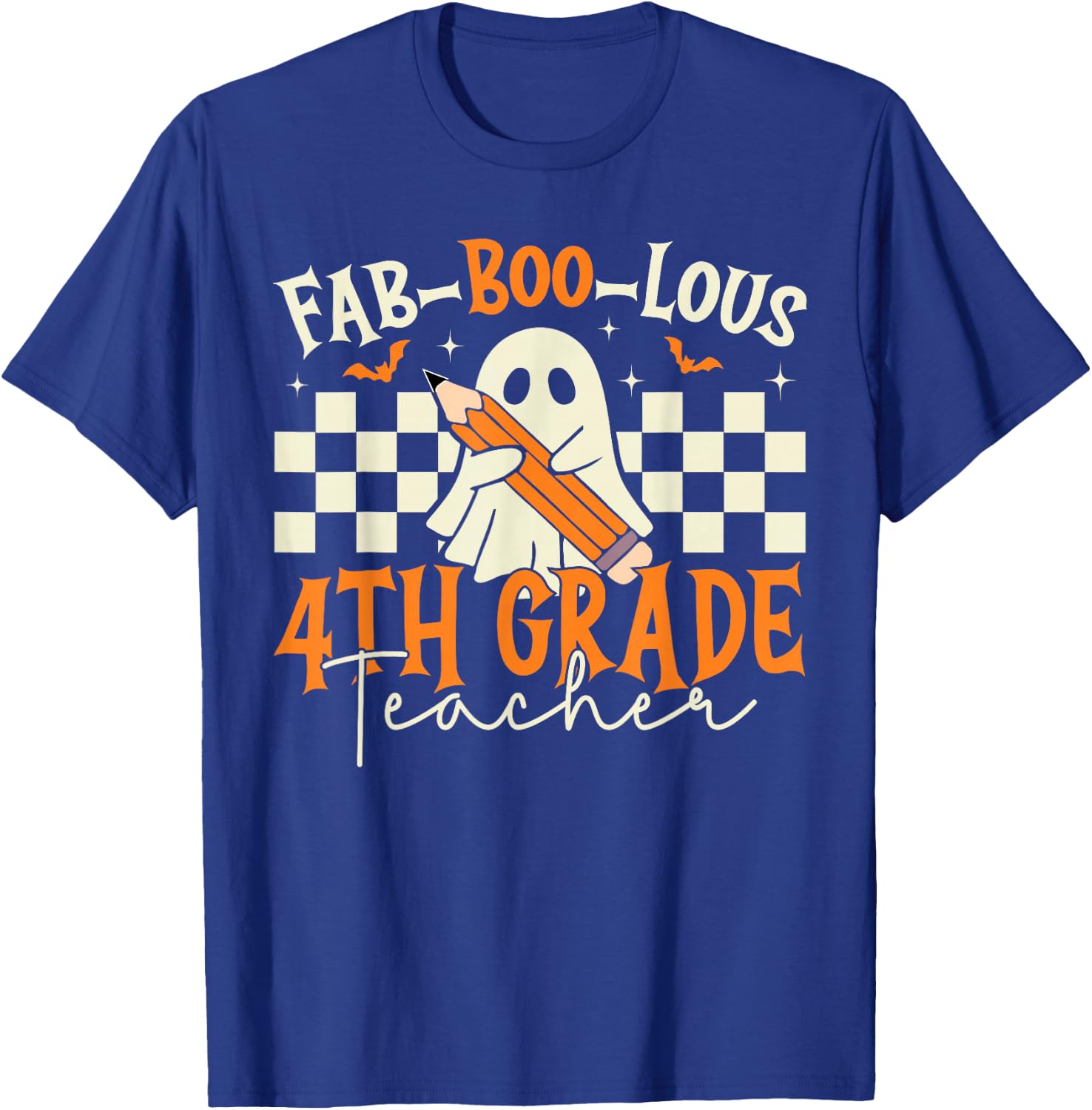 Fab Boo Lous 4th Grade Teacher Retro Ghost Spooky Halloween T-Shirt - T-Shirt | Royal