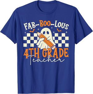 Fab Boo Lous 4th Grade Teacher Retro Ghost Spooky Halloween T-Shirt - T-Shirt | Royal