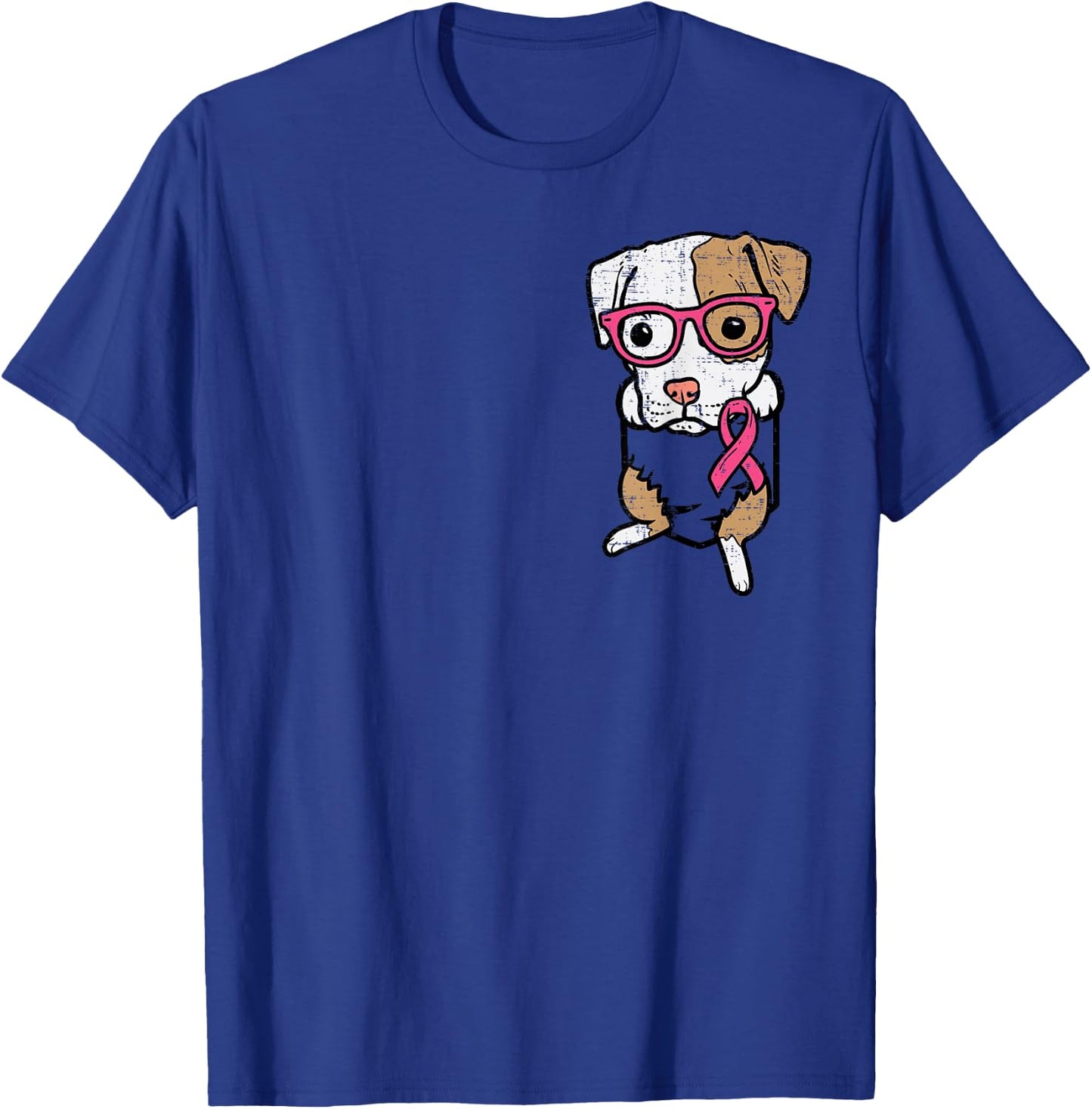 Pocket Pitbull Dog Pink Ribbon Breast Cancer Awareness Dog T-Shirt - T-Shirt | Royal