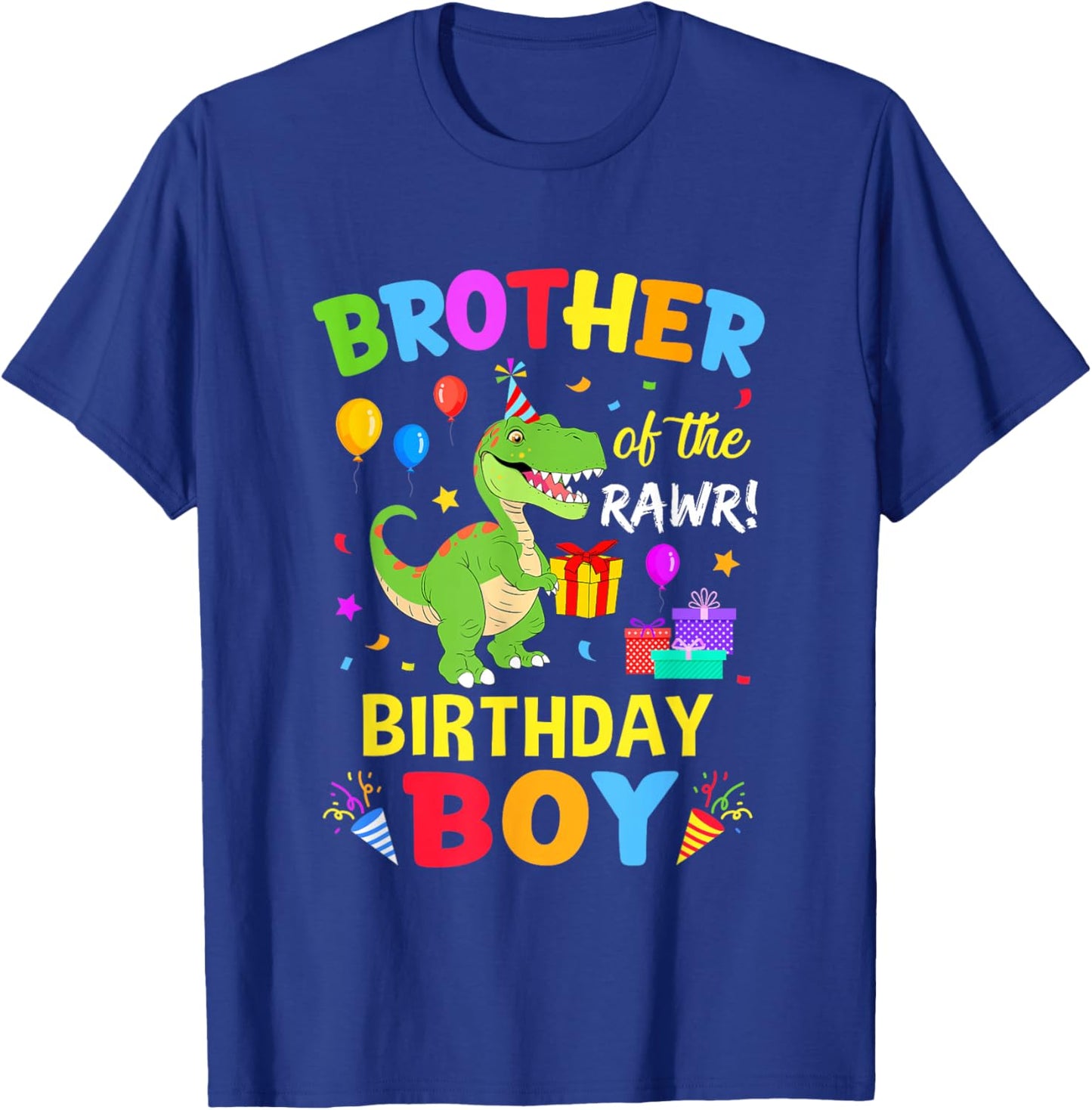 Brother of The Birthday Boy T-Rex Funny Dinosaur Boy Party T-Shirt - T-Shirt | Royal