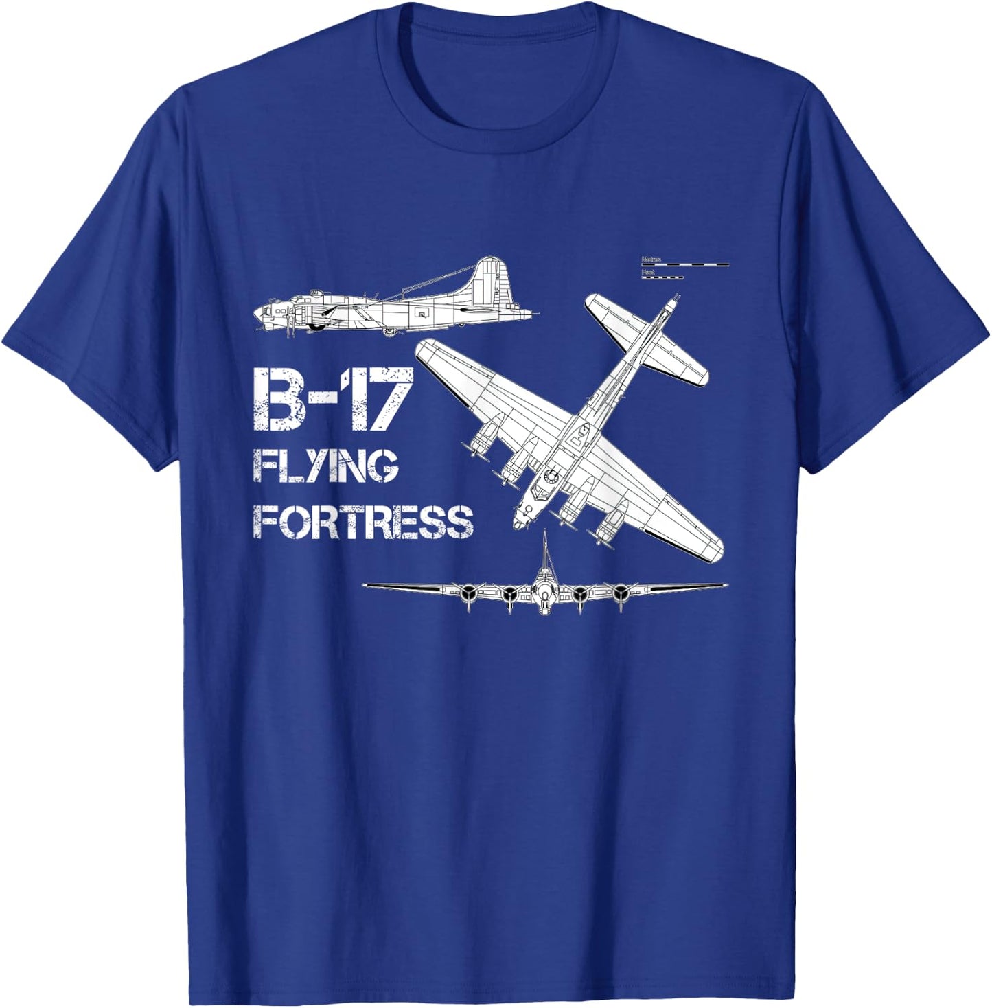 B-17 Flying Fortress WW2 Heavy Bomber Aircraft Blueprint T-Shirt - T-Shirt | Royal