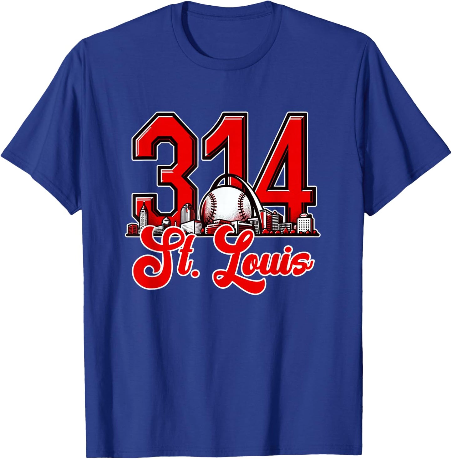 St. Louis 314 Red and White Arch Skyline T-Shirt - T-Shirt | Royal
