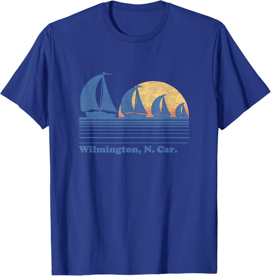 Wilmington NC Sailboat Vintage 80s Sunset T-Shirt - T-Shirt | Royal