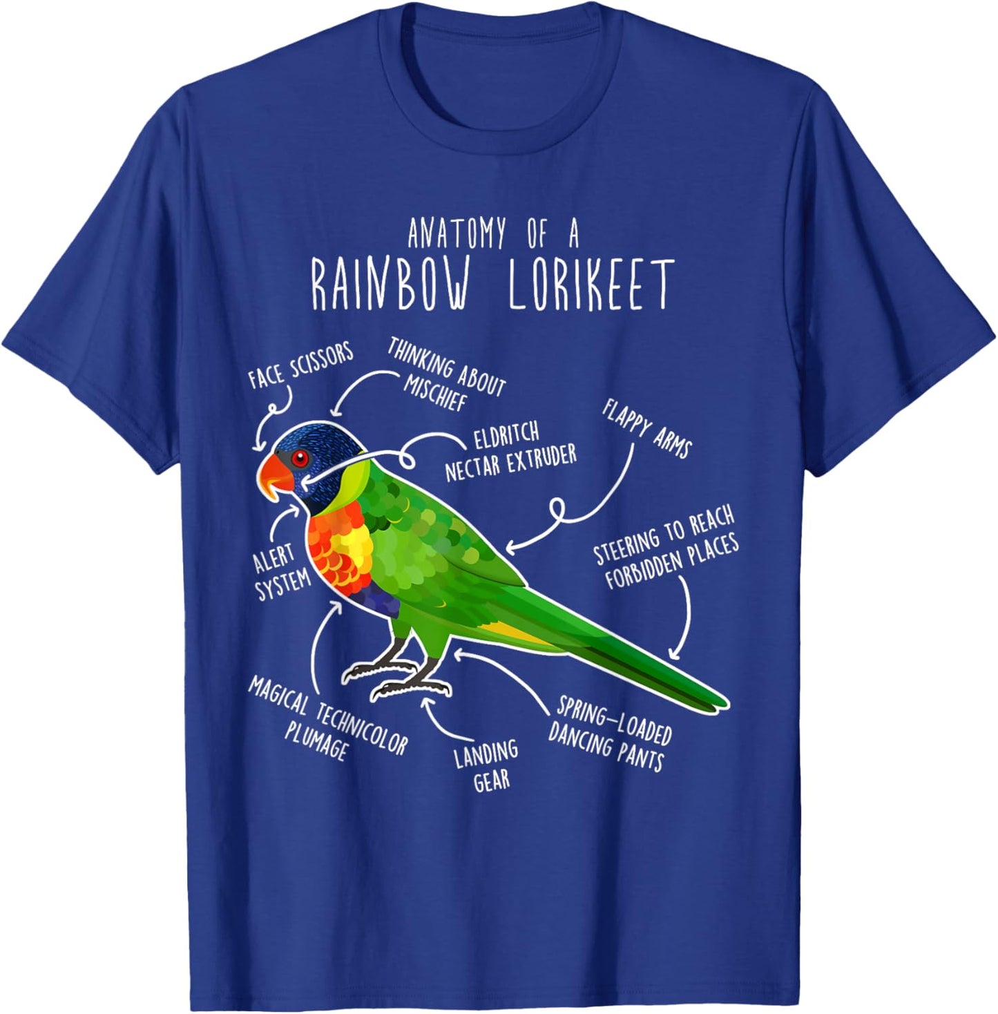 Rainbow Lorikeet Parrot Anatomy, Funny Cute Pet Lover Bird T-Shirt - T-Shirt | Royal