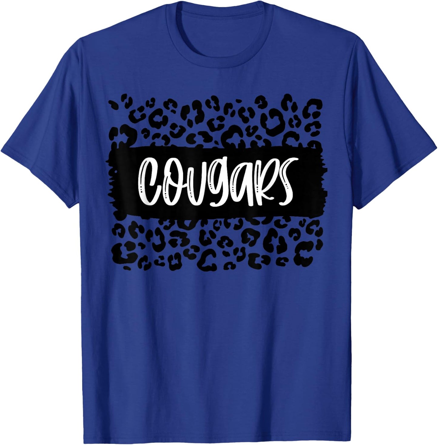 Cougars Team Mascot School Spirit Game Night Leopard Print T-Shirt - T-Shirt | Royal