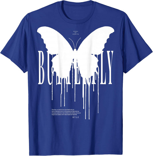 Y2K Back Print Streetwear Hip Hop Vintage Moth Butterfly T-Shirt - T-Shirt | Royal