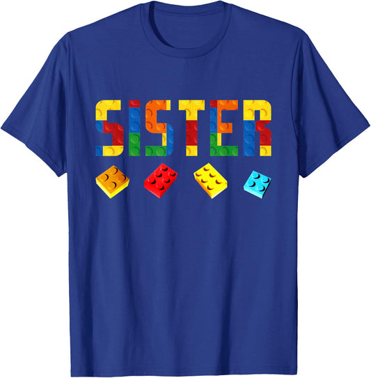 Sister Master Builder Building Blocks Birthday Family Girls T-Shirt - T-Shirt | Royal