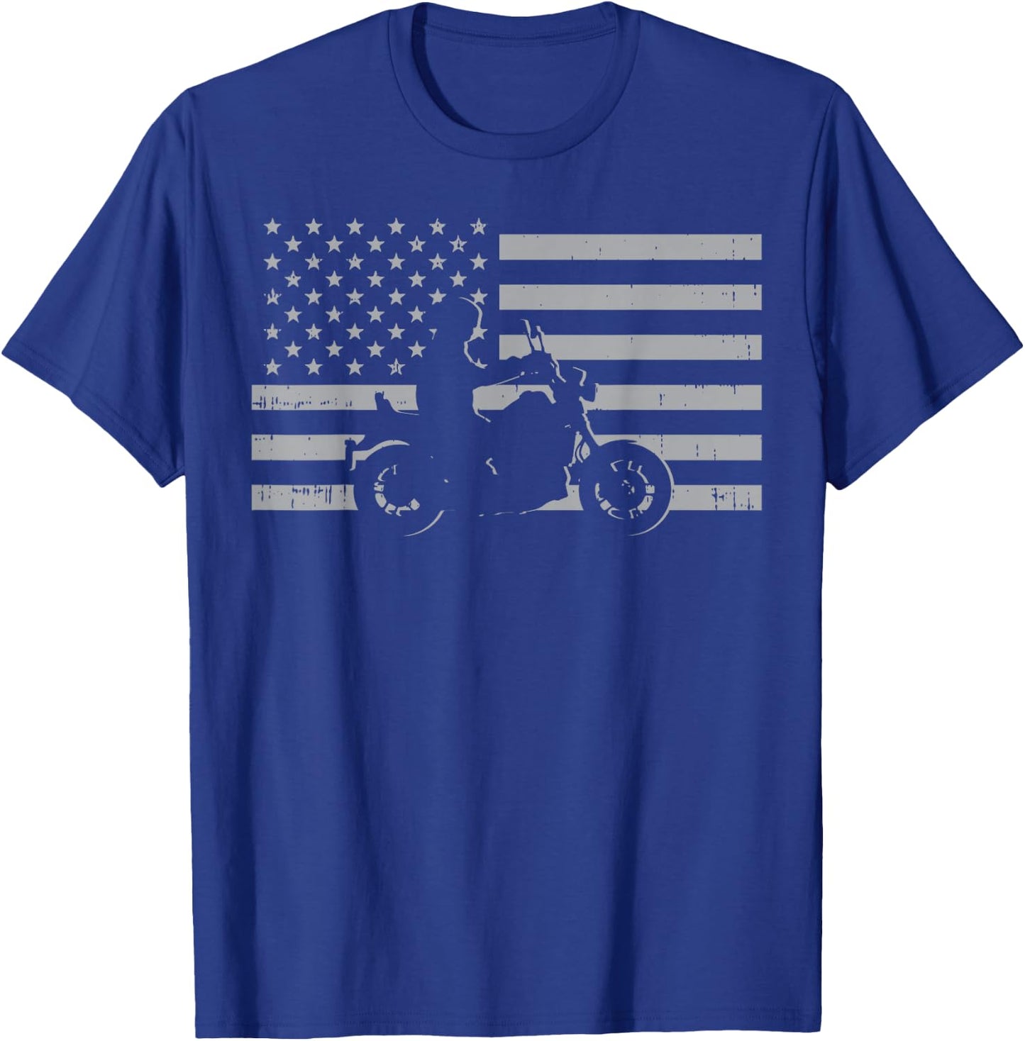 Motorcycle US Flag Biker Motorbike Men Women Kids Teen Youth T-Shirt - T-Shirt | Royal