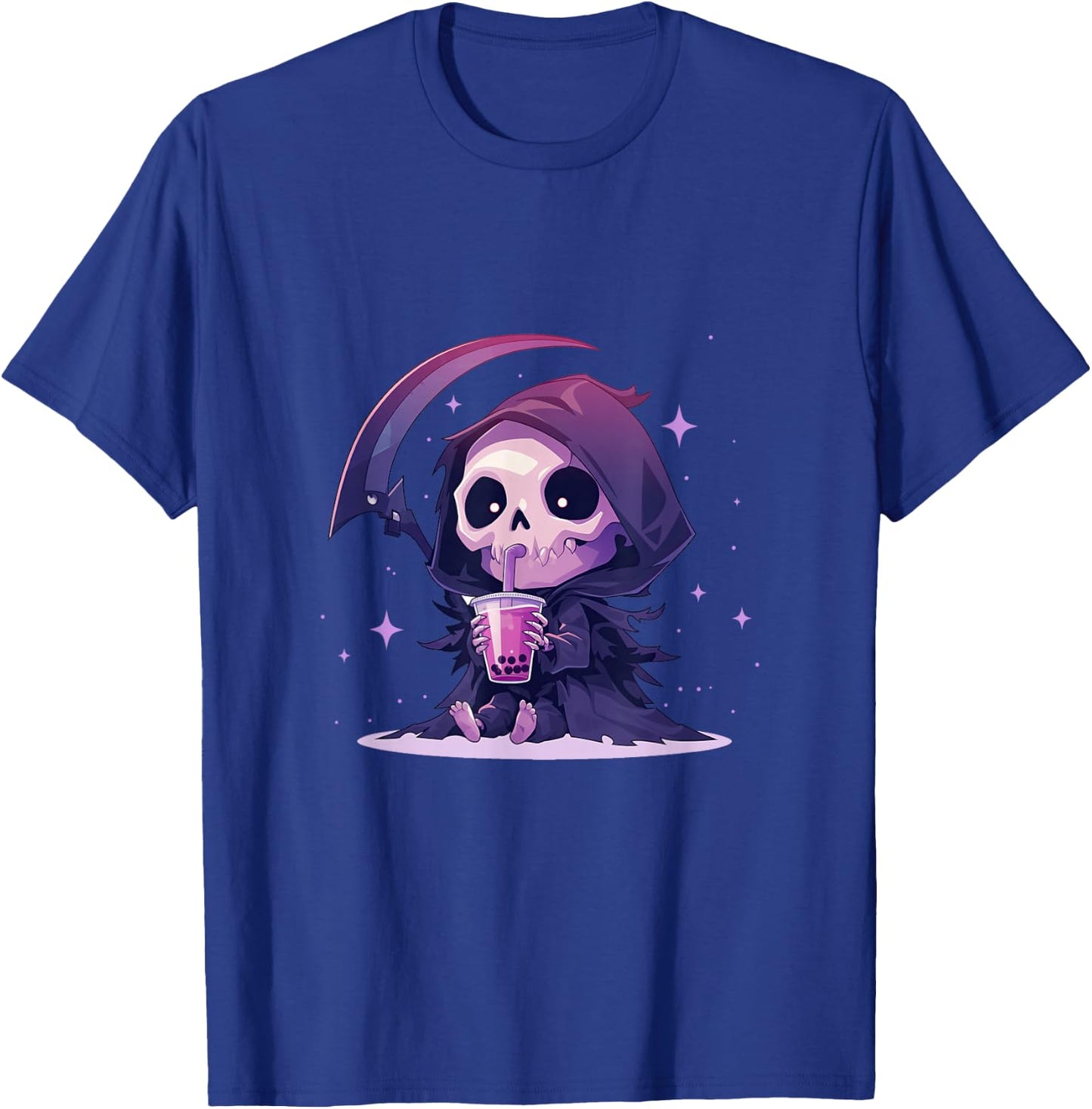 Chibi Grim Reaper Drinking Boba Tea T-Shirt - T-Shirt | Royal
