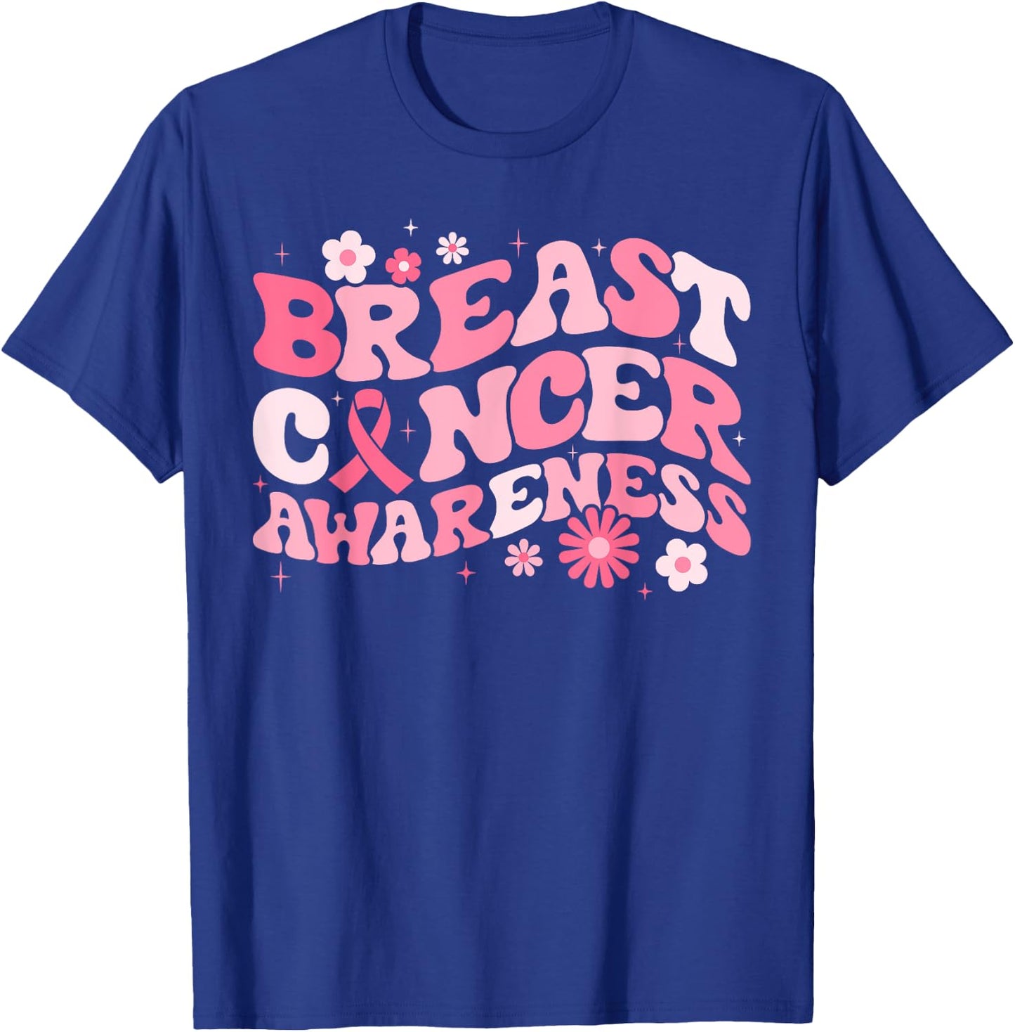 Groovy Breast Cancer Awareness Pink Ribbon Women Warrior T-Shirt - T-Shirt | Royal