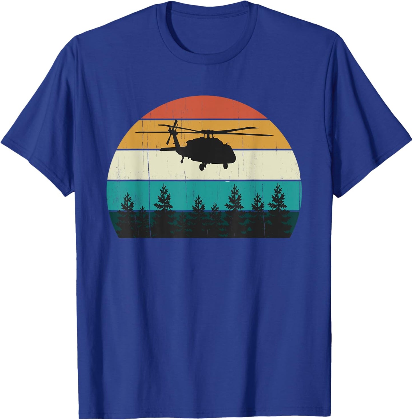 Retro Black Hawk Helicopter Pilot - Vintage Air War Sunset T-Shirt - T-Shirt | Royal