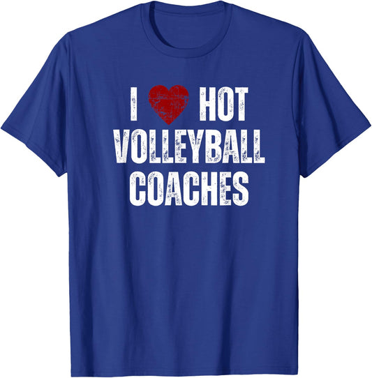 I Love Hot Volleyball Coaches Funny Red Heart T-Shirt - T-Shirt | Royal