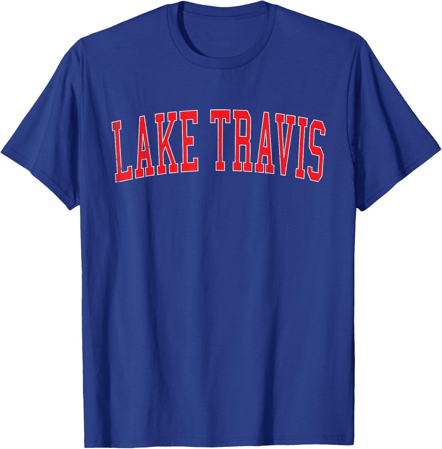 Vintage Lake Travis Distressed Red Varsity Style T-Shirt - T-Shirt | Royal