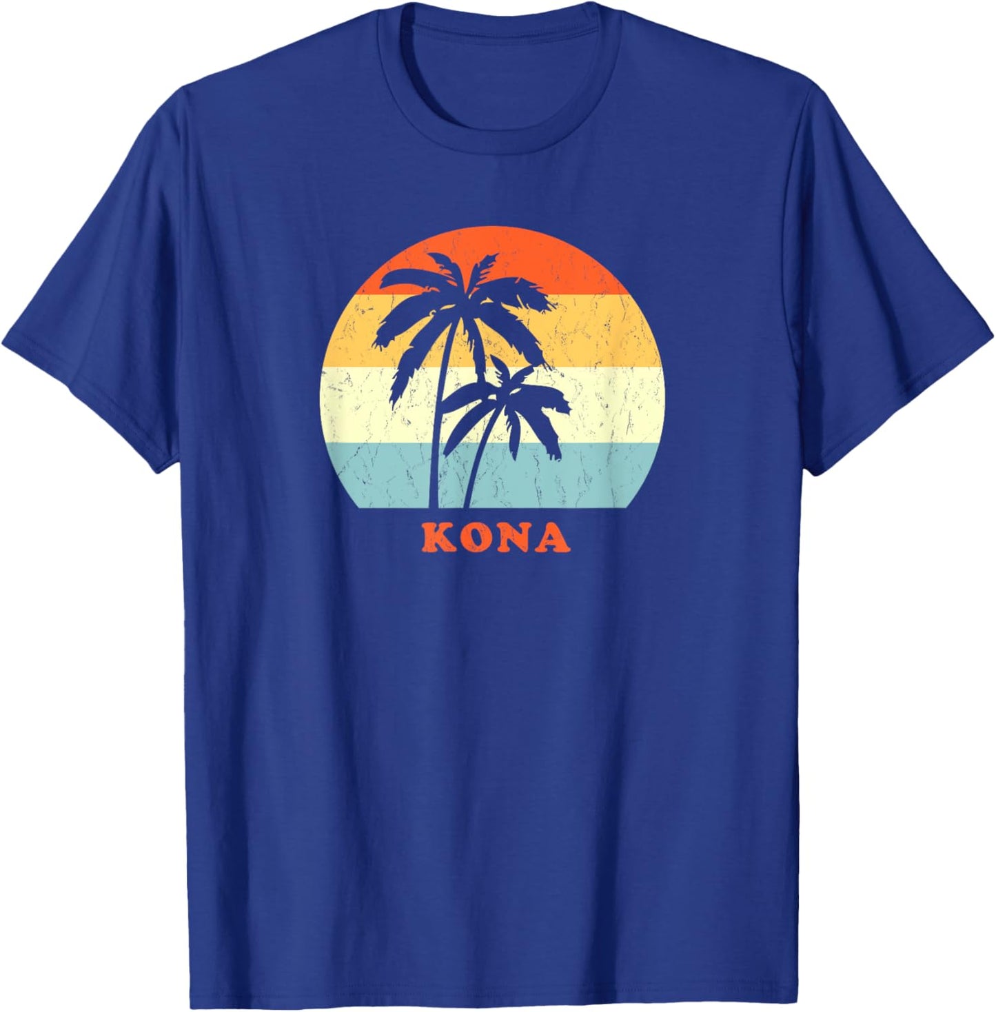 Kona, Hawaii Vintage Palm Tree Sunset Throwback T-Shirt - T-Shirt | Royal