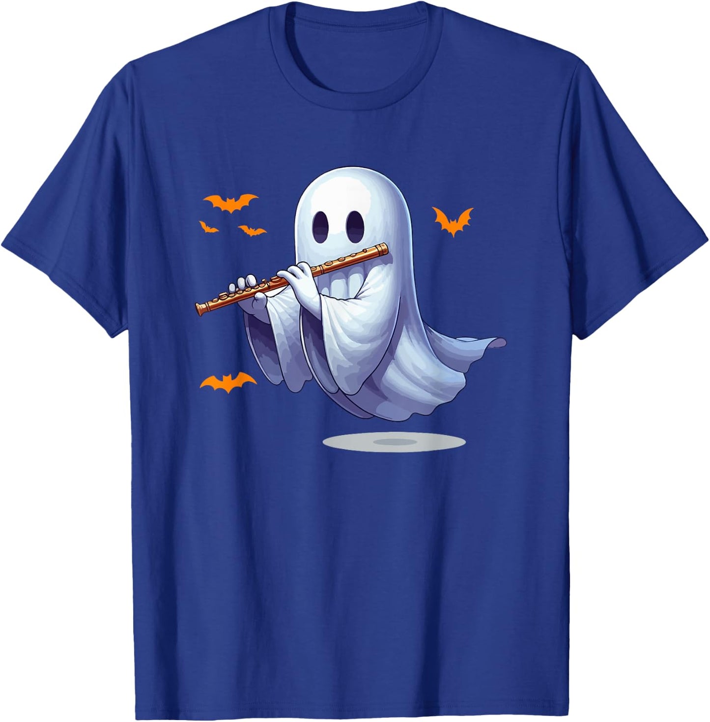 Boo Ghost Playing Flute Halloween Musical Instrument T-Shirt - T-Shirt | Royal
