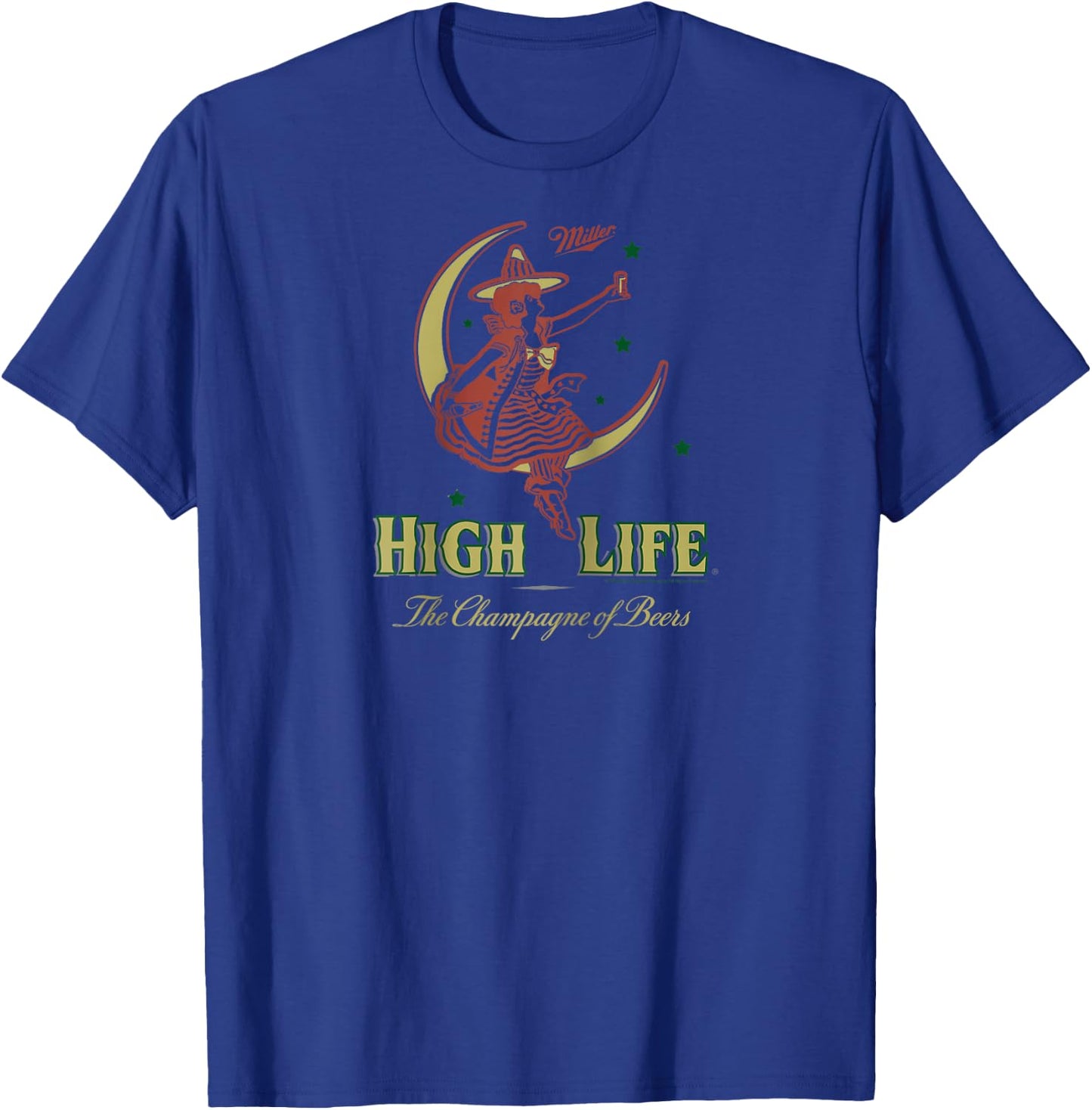 Miller High Life The Champagne Of Beers Girl On Moon Vintage Raglan Baseball T-Shirt - T-Shirt | Royal