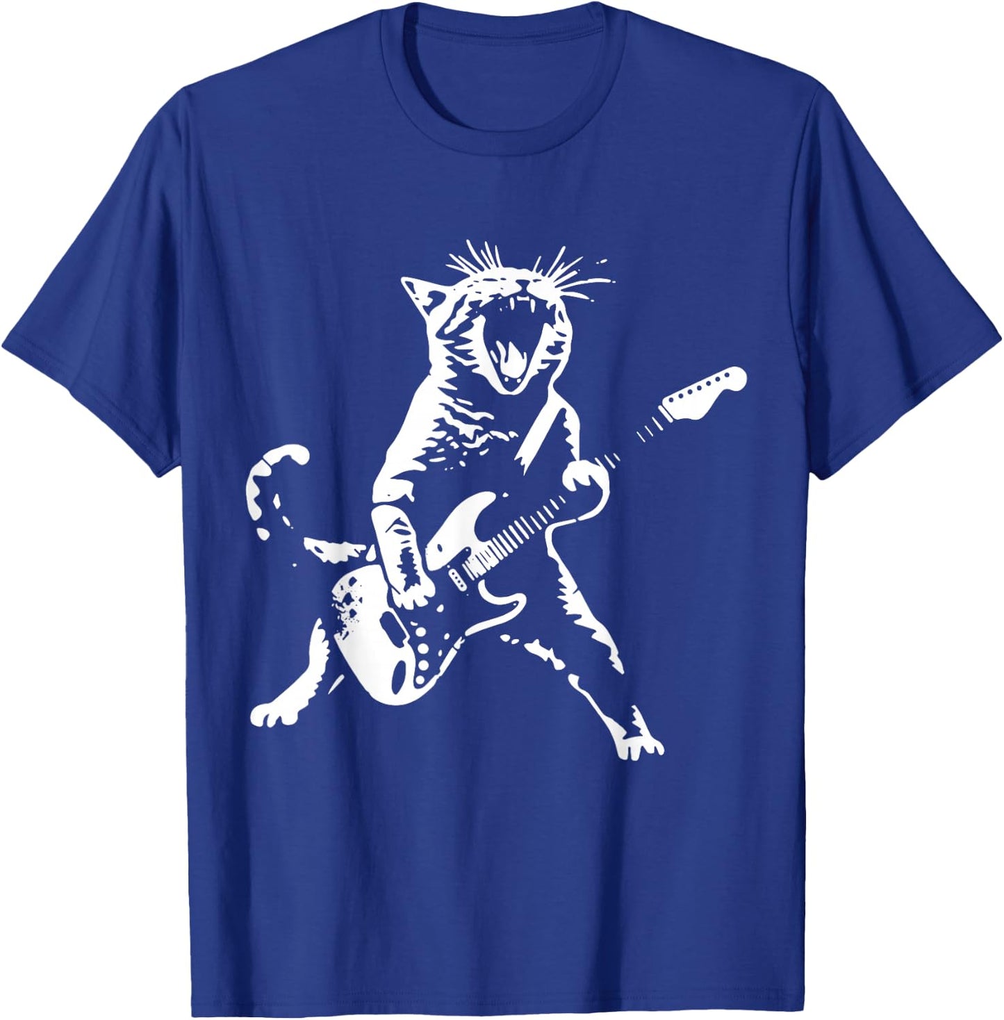 Rock Cat Playing Guitar - Funny Guitar Cat T-Shirt - T-Shirt | Royal
