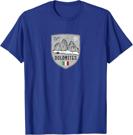 Dolomites Three Peaks Mountain Ski Crest T-Shirt - T-Shirt | Royal