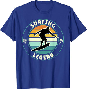 Surfing Legend Retro Vintage Surfer Beach Sunset Artwork T-Shirt - T-Shirt | Royal