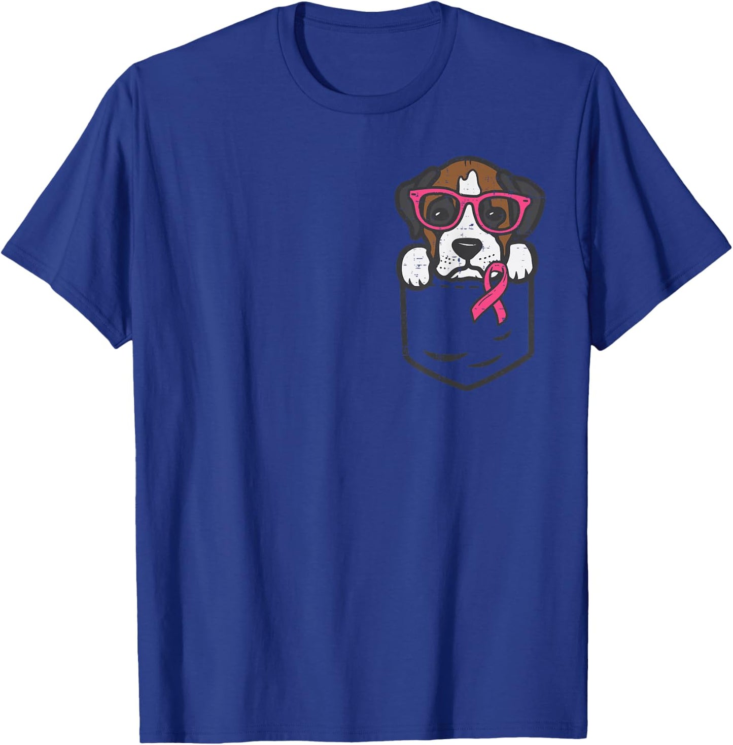 Pocket Boxer Dog Pink Ribbon Breast Cancer Awareness T-Shirt - T-Shirt | Royal